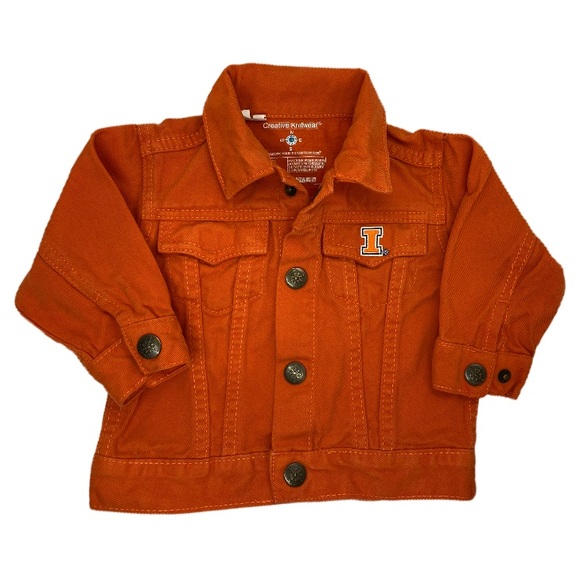 643 - EUC Illinois University Orange Denim Infant Baby Jacket 12m - Picture 1 of 7